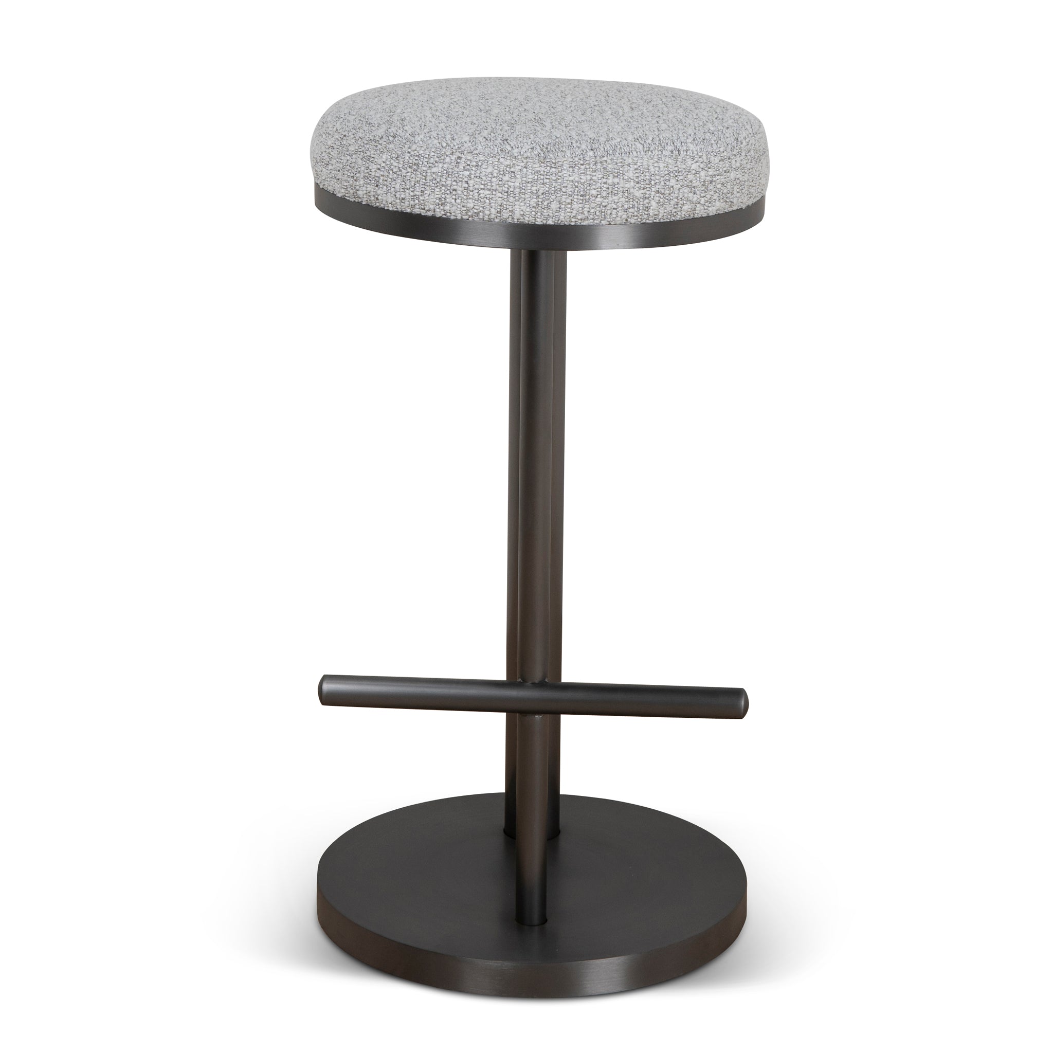 Jovan 68cm Brush Black Bar Stool - Silver Grey Boucle