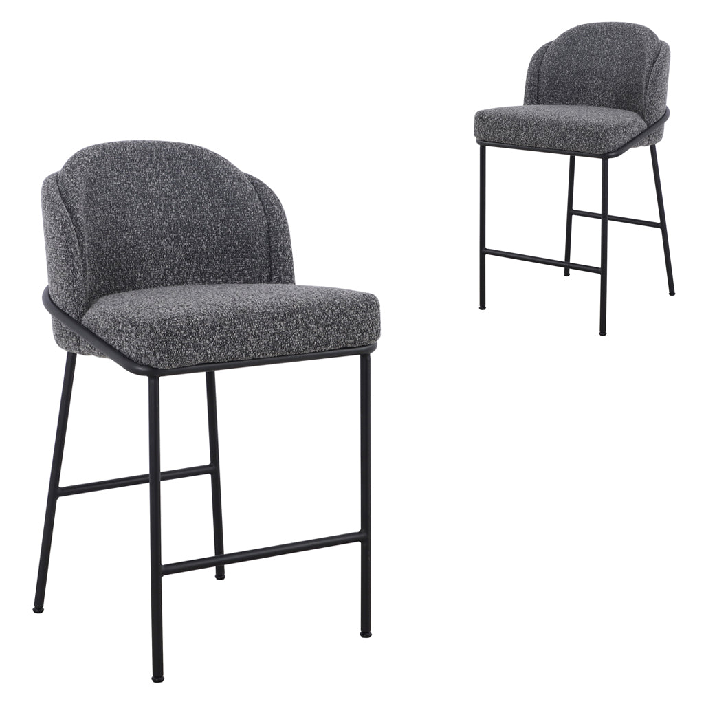 Abiram 65cm Bar Stool - Anthracite Grey Boucle (Set of 2)