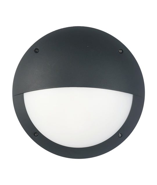 Bulkhead 12W Round Black 4K IP66 OD 300mm Eyelid 500 Lm