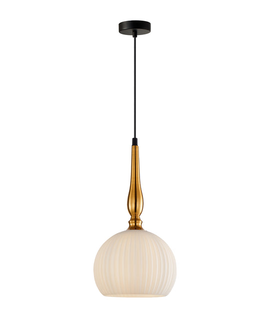 Pendant ES 72W Small Frosted Wine Glass Ribbed W/Brass Highlight OD 200 X H380mm