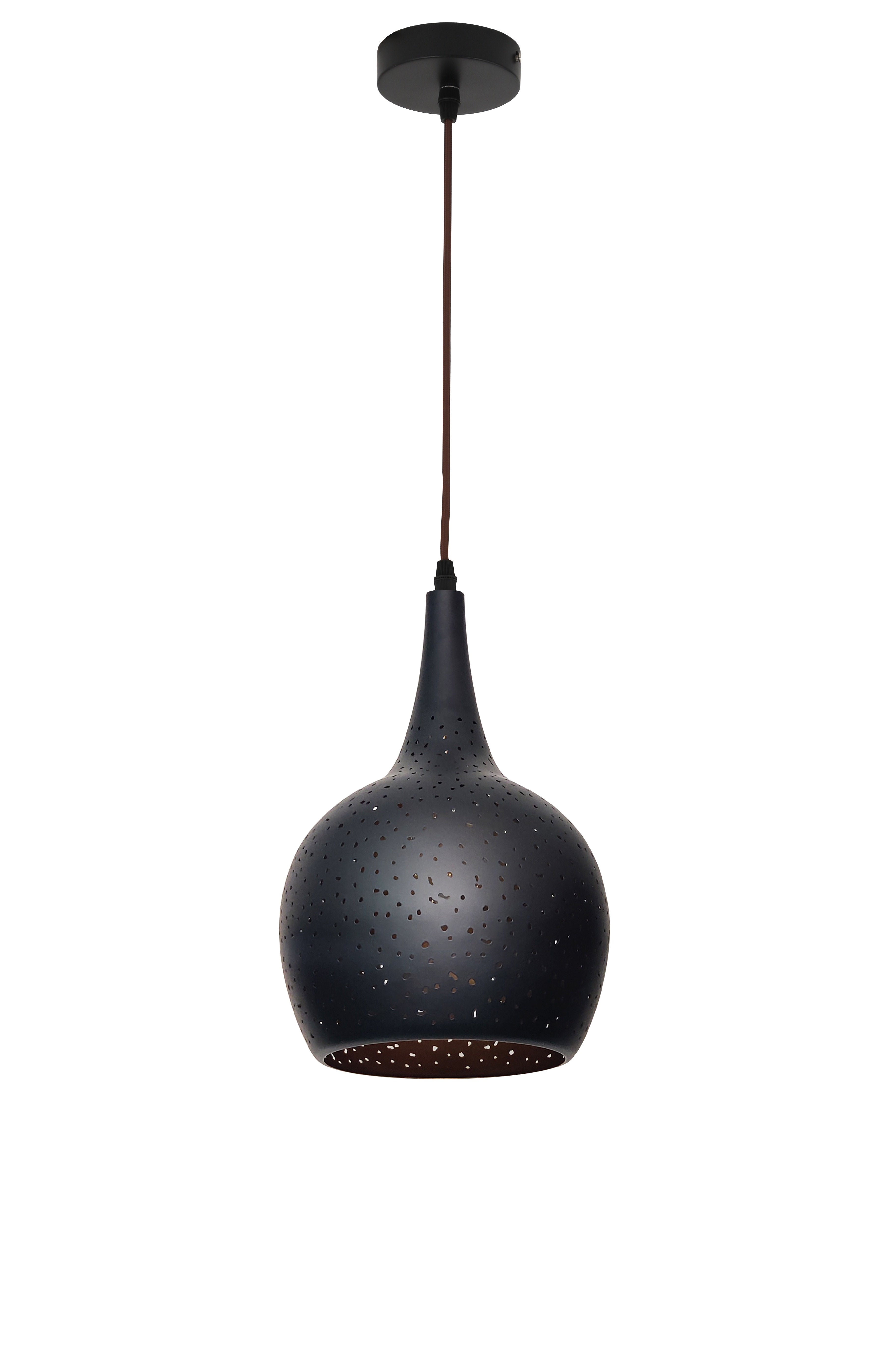 Pendant ES 40W Black Embossed Bell W/Gold Interior OD 200mm