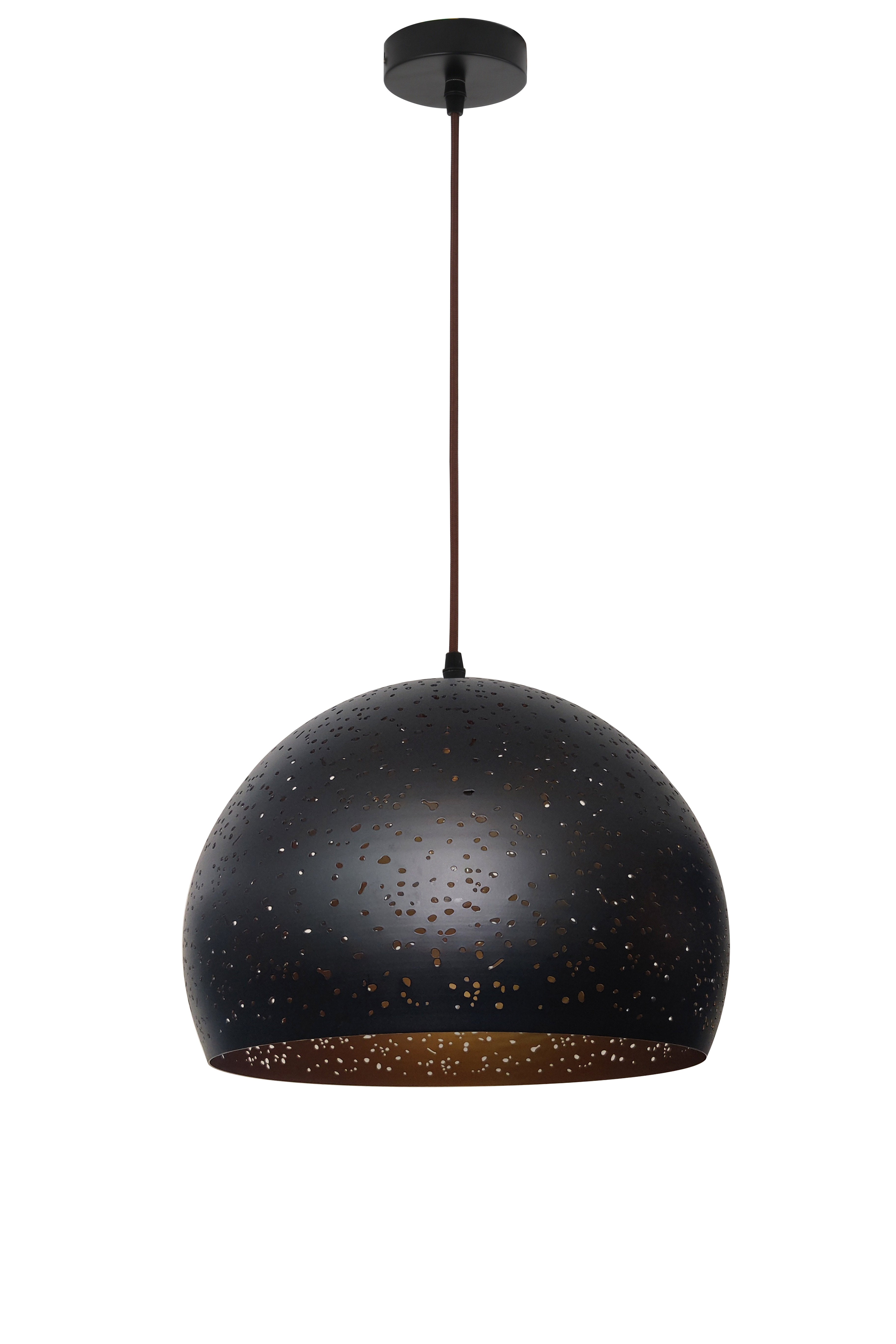 Pendant ES 40W Black Embossed Dome W/Gold Interior OD 350mm
