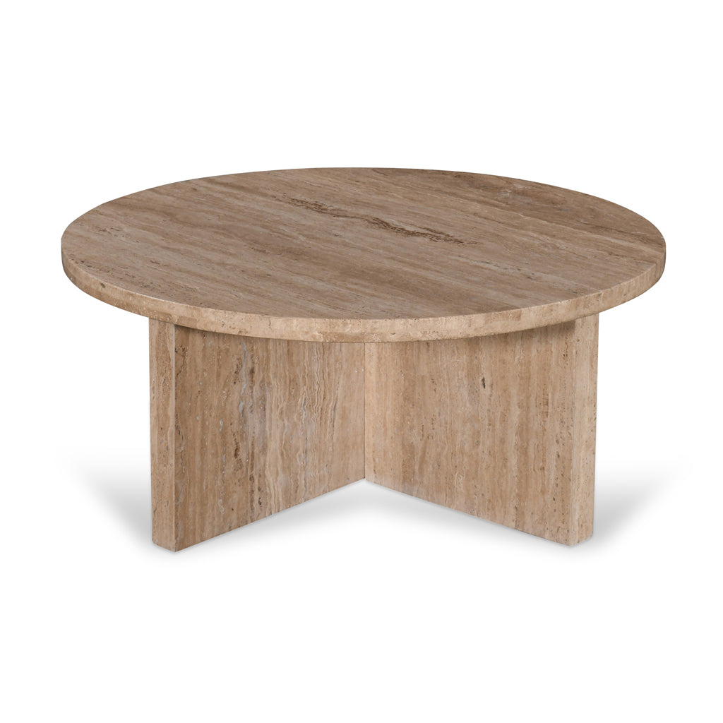 Sanya 90cm Travertine Top Round Coffee Table