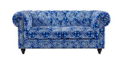 Chanah 2 Seater Sofa - Digital Print Moroccan Blue Velvet