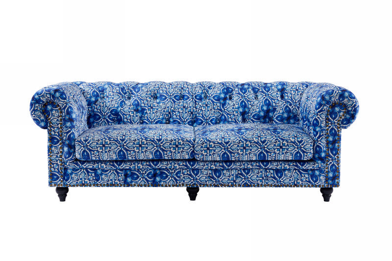 Chanah 3 Seater Sofa - Digital Print Moroccan Blue Velvet