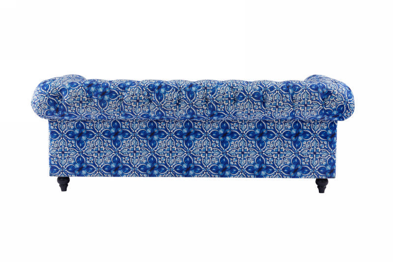 Chanah 3 Seater Sofa - Digital Print Moroccan Blue Velvet