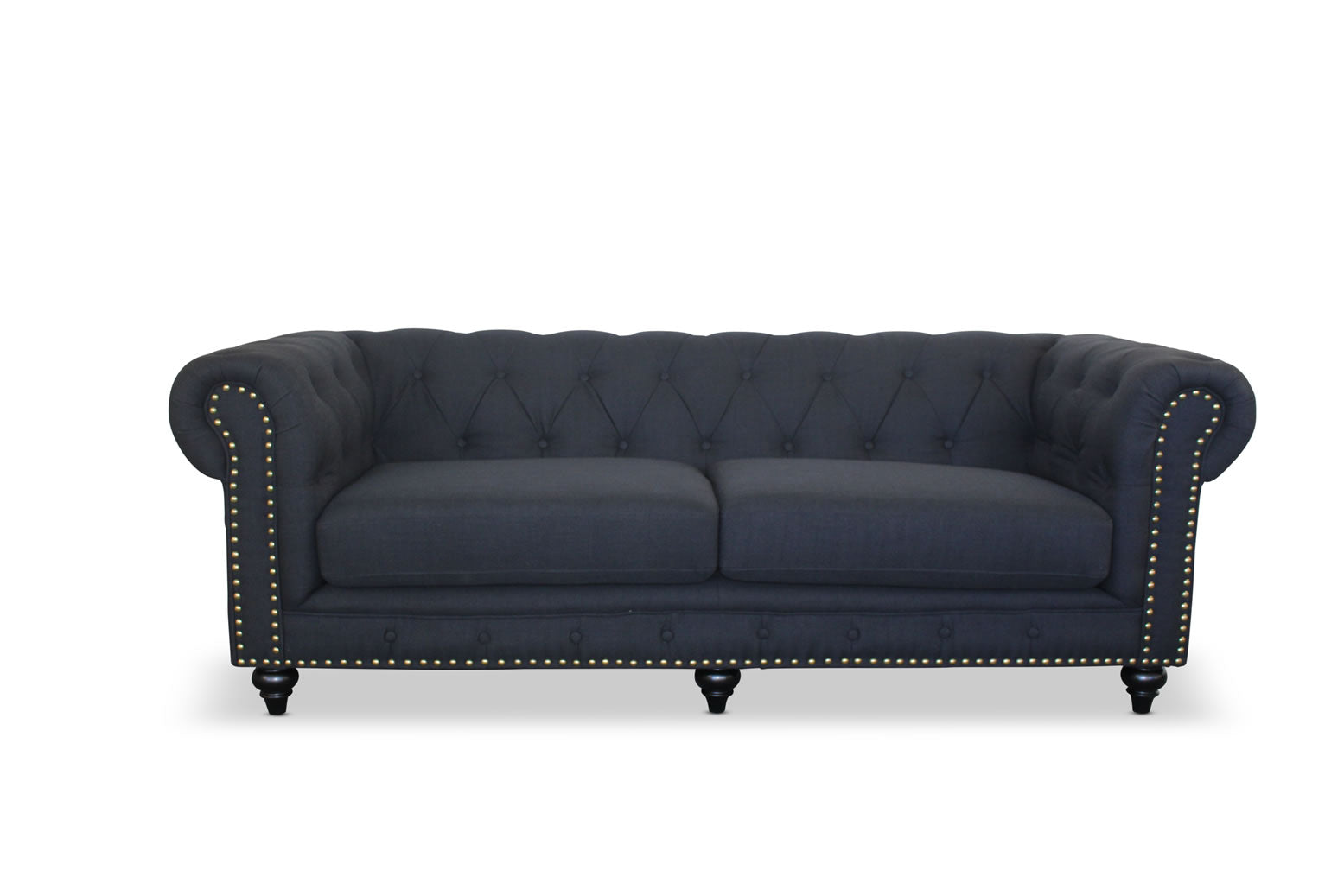 Chesterfield 3 Seater Sofa - Black Fabric
