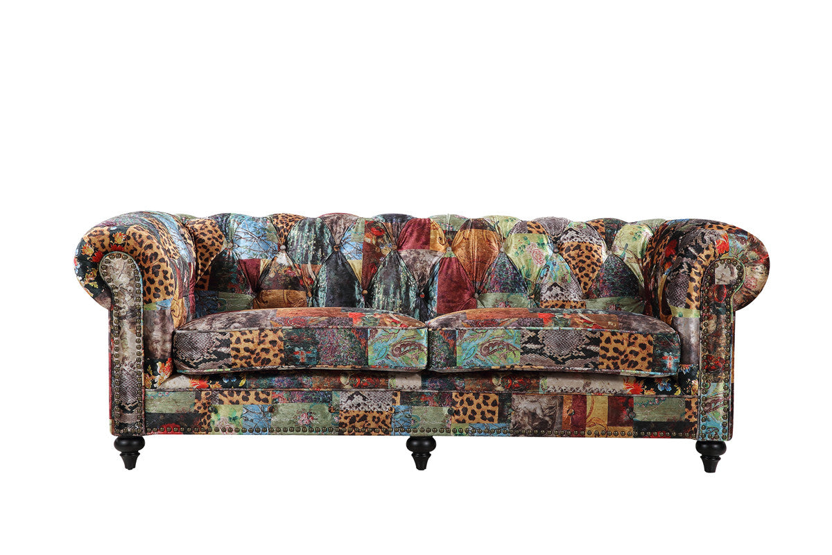 Chanah 3 Seater Sofa - Digital Print Patchwork Velvet