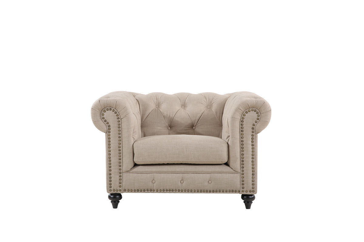 Chesterfield Armchair - Natural Fabric