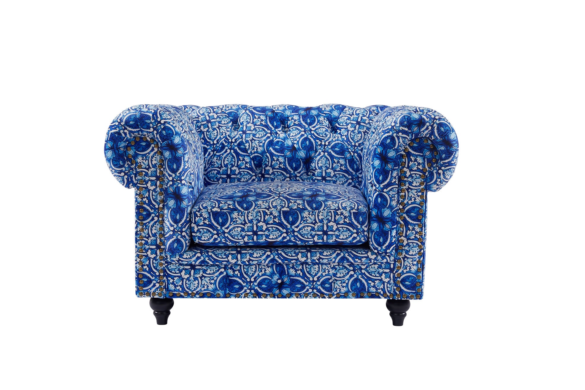 Chanah Armchair - Digital Print Moroccan Blue Velvet