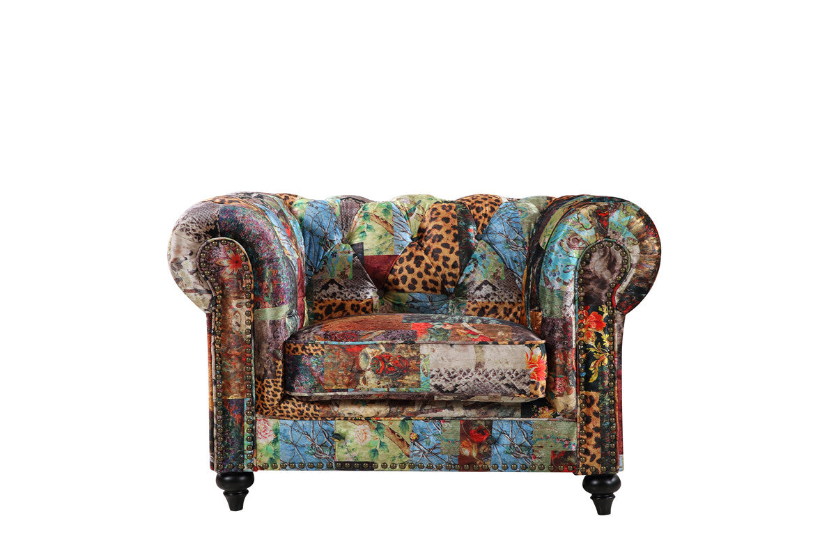 Chanah Armchair - Digital Print Patchwork Velvet