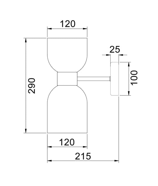 Wall Int S/M ES X 2 Opal 2 X Glass Ellipse W/Brass Round Bracket L215mm (Up/Dn)