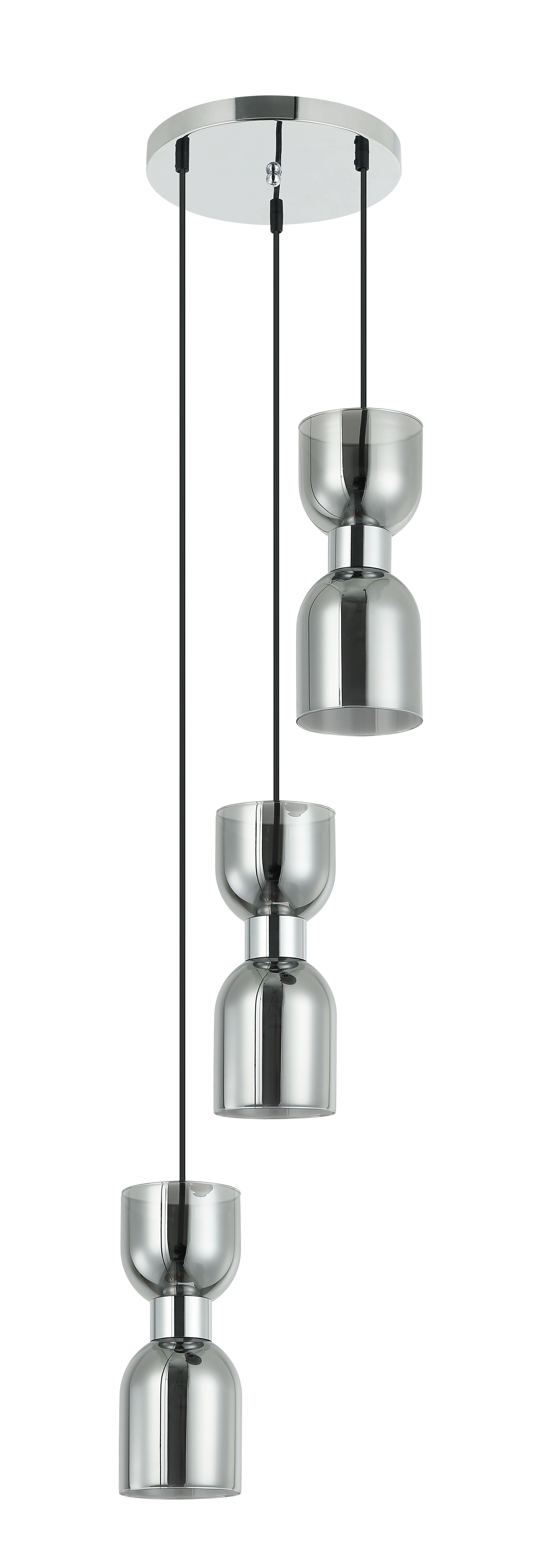 Pendant ES X 3 Smokey Black 2 X Glass Ellipse W/Chrome OD 320mm Round Base