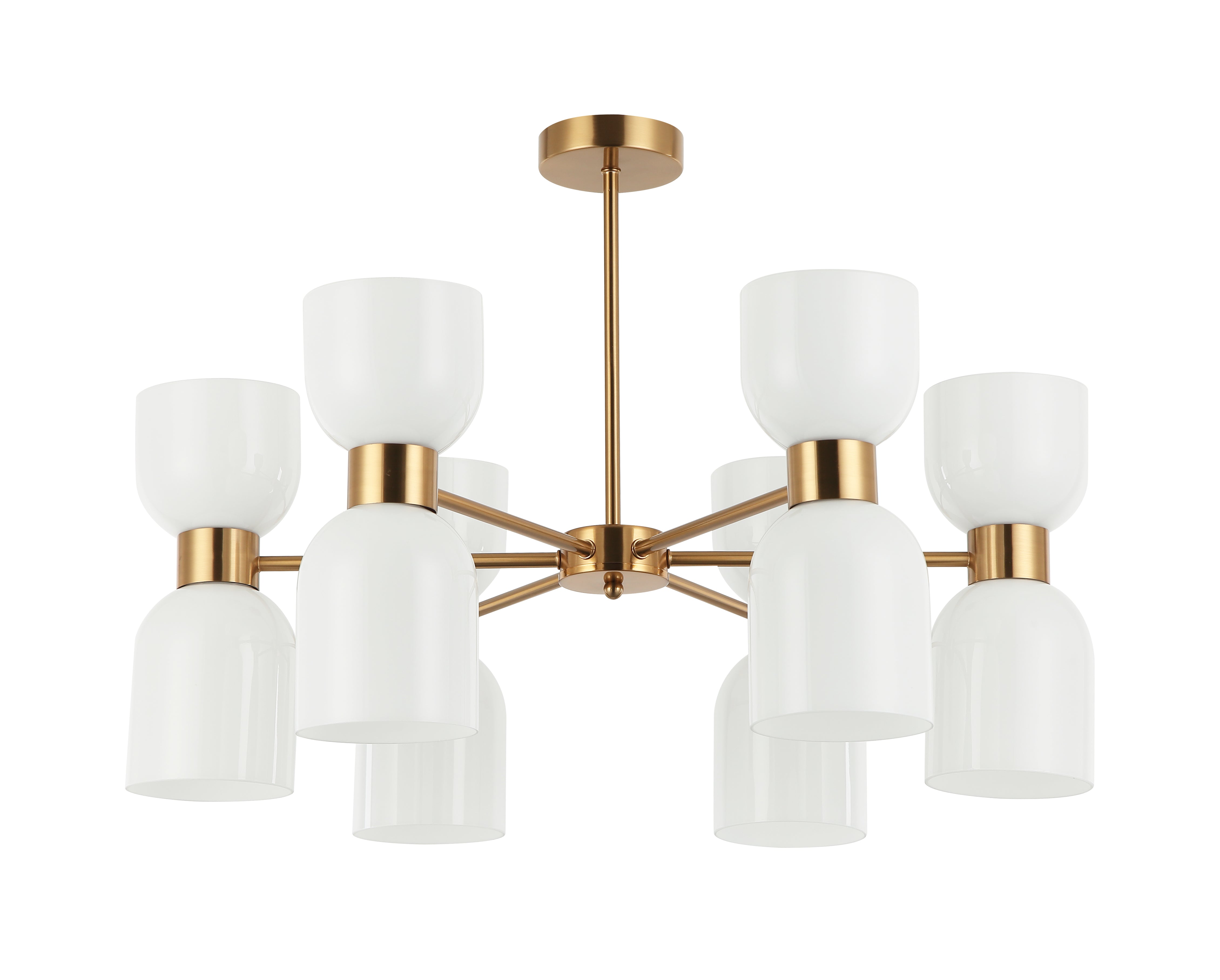 Pendant ES X 12 Opal 2Xglass Ellipse Brass W/6 Arms OD 650mm Round Base