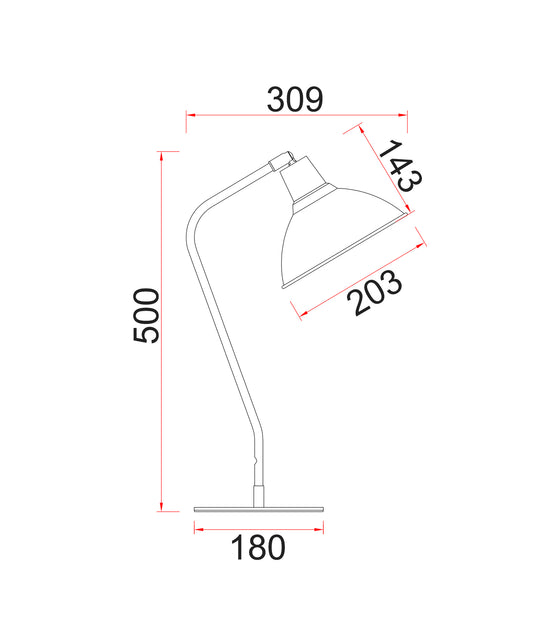 Table ES Matt White Cone W/Ant Brass Highlight OD 203mm (Shade) Adjustable Head