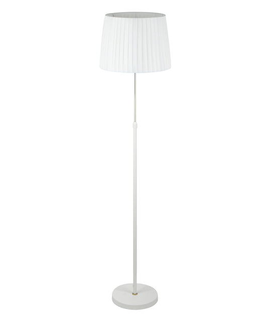 Floor ES White Slanted/Pleated Shade OD 360mm W/Chrome & White Adjustable ROD & Round Base
