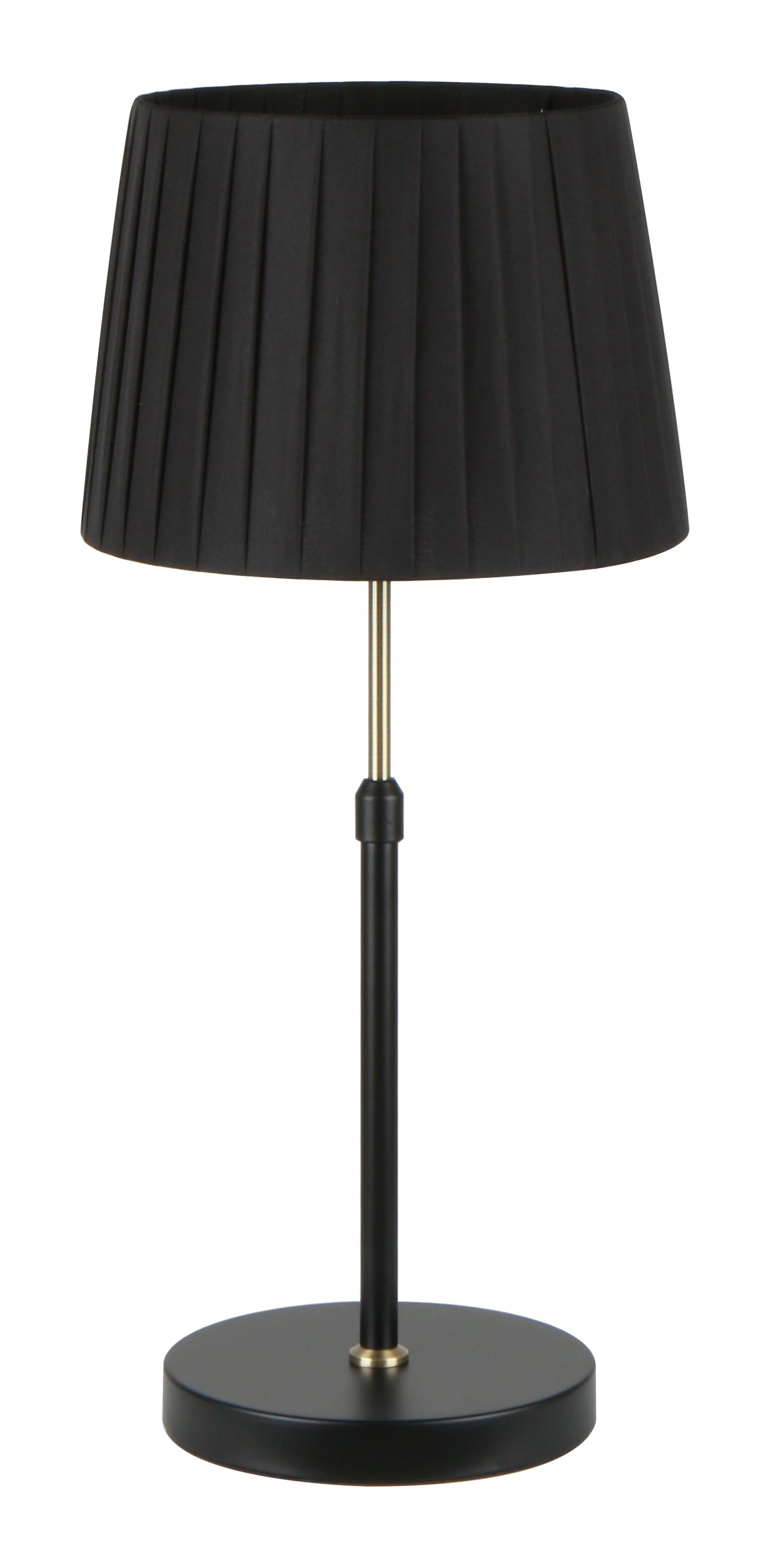 Table ES Black Slanted/Pleated Shade OD 250mm W/Ant Brass & Black Adjustable ROD & Round Base