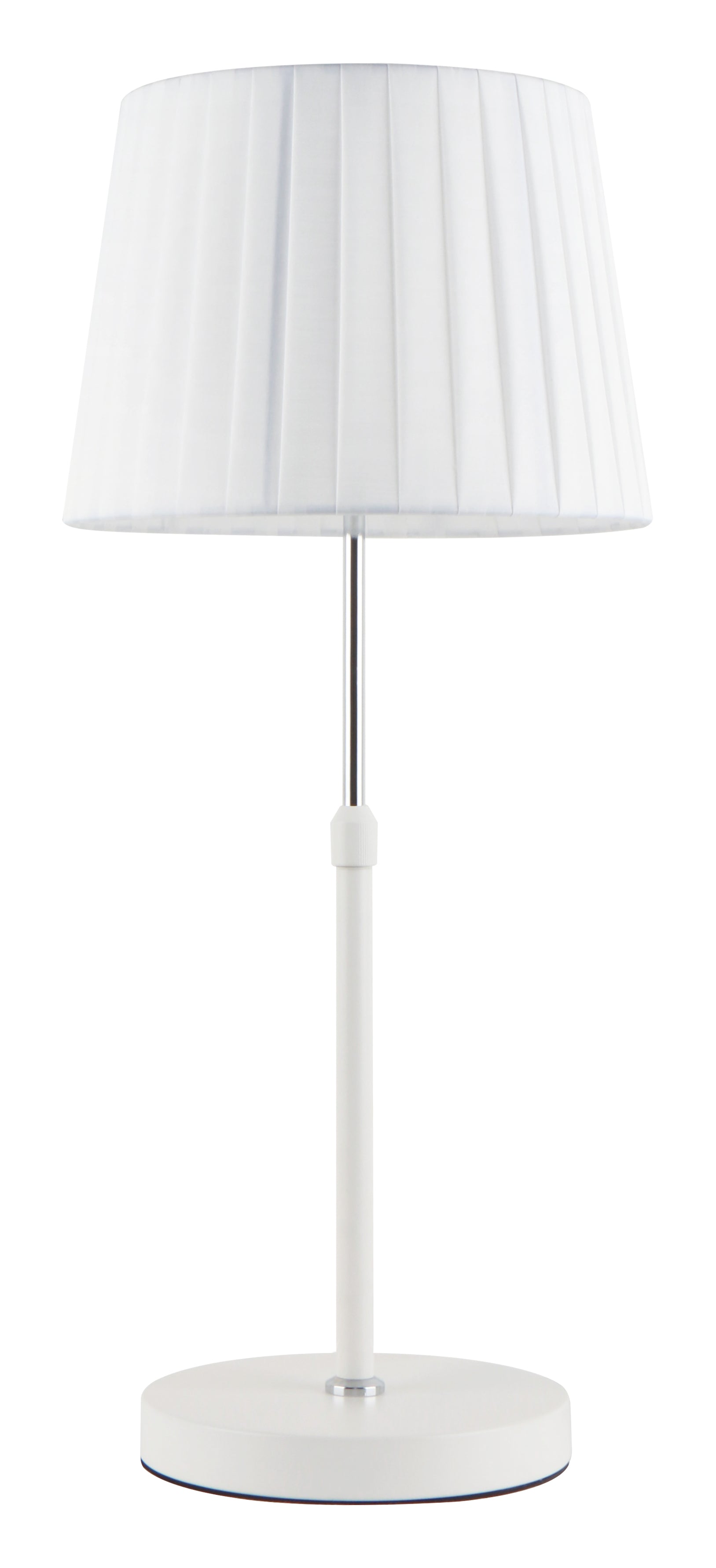 Table ES White Slanted/Pleated Shade OD 250mm W/Chrome & Whiteadjustable ROD & Round Base
