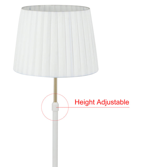 Floor ES White Slanted/Pleated Shade OD 360mm W/Chrome & White Adjustable ROD & Round Base