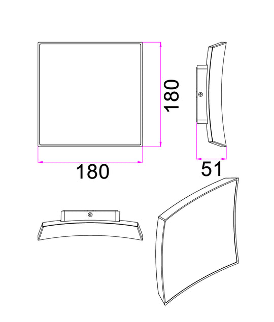 Wall S/M 13W LED Tri 1111Lm IP65 Curved Square Dark Grey