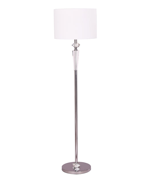 Floor ES White Drum Shade & Chrome Metal ROD & Base W/Crystal OD (Shade ) 380mm