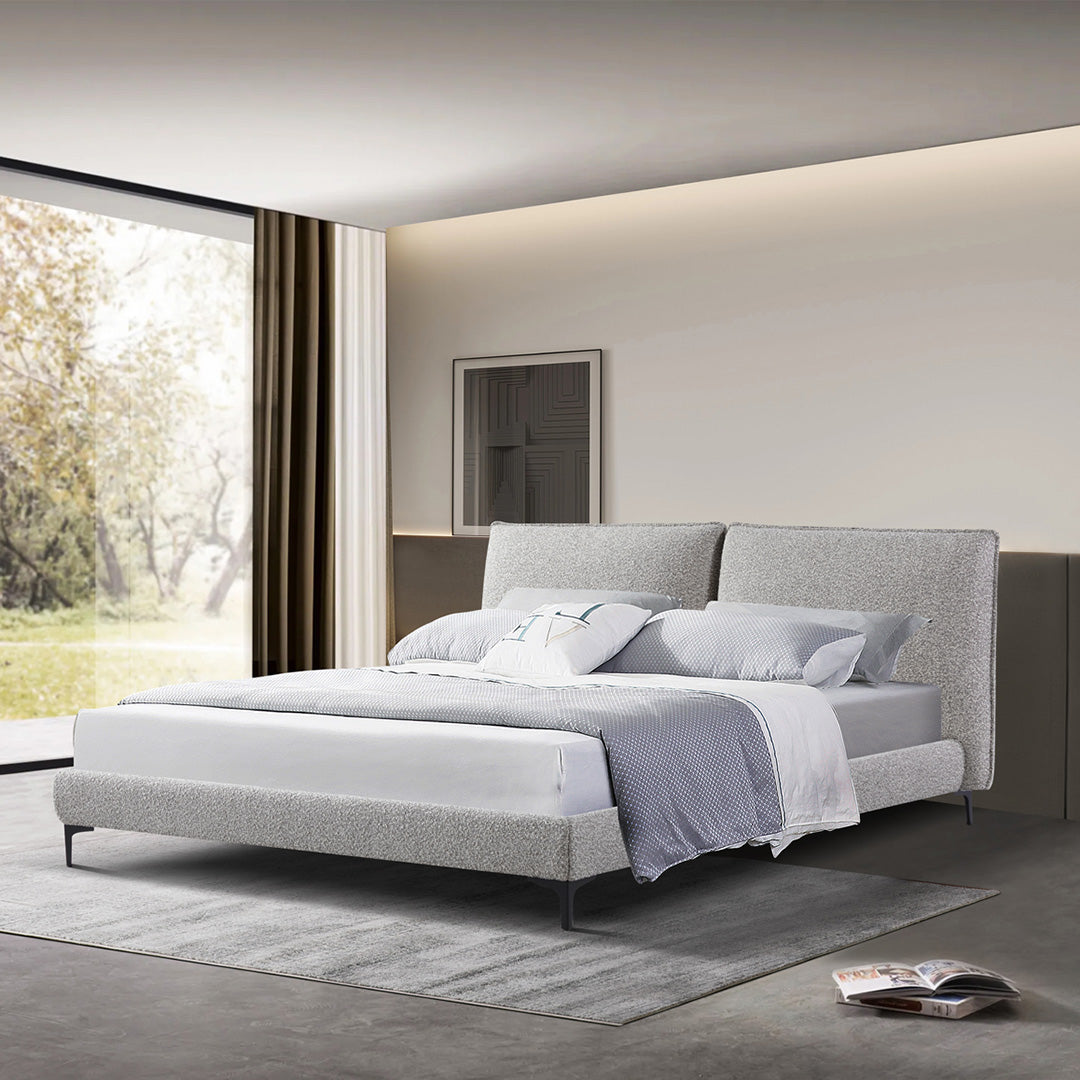 Celeste Fabric King Bed Frame - Olive Brown Boucle