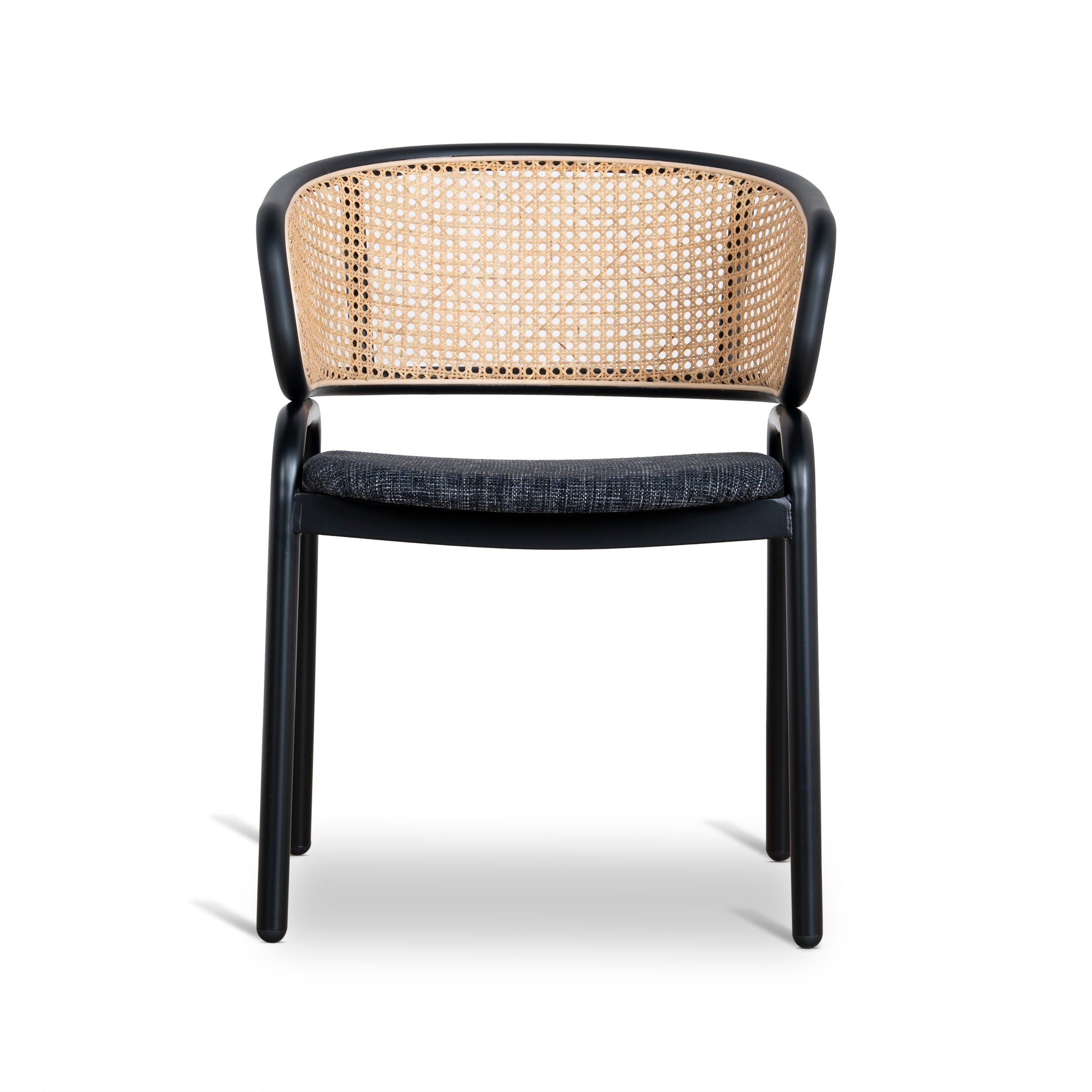 Florine Fabric Dining Chair - Dark Grey with Rattan Back (Set of 2)