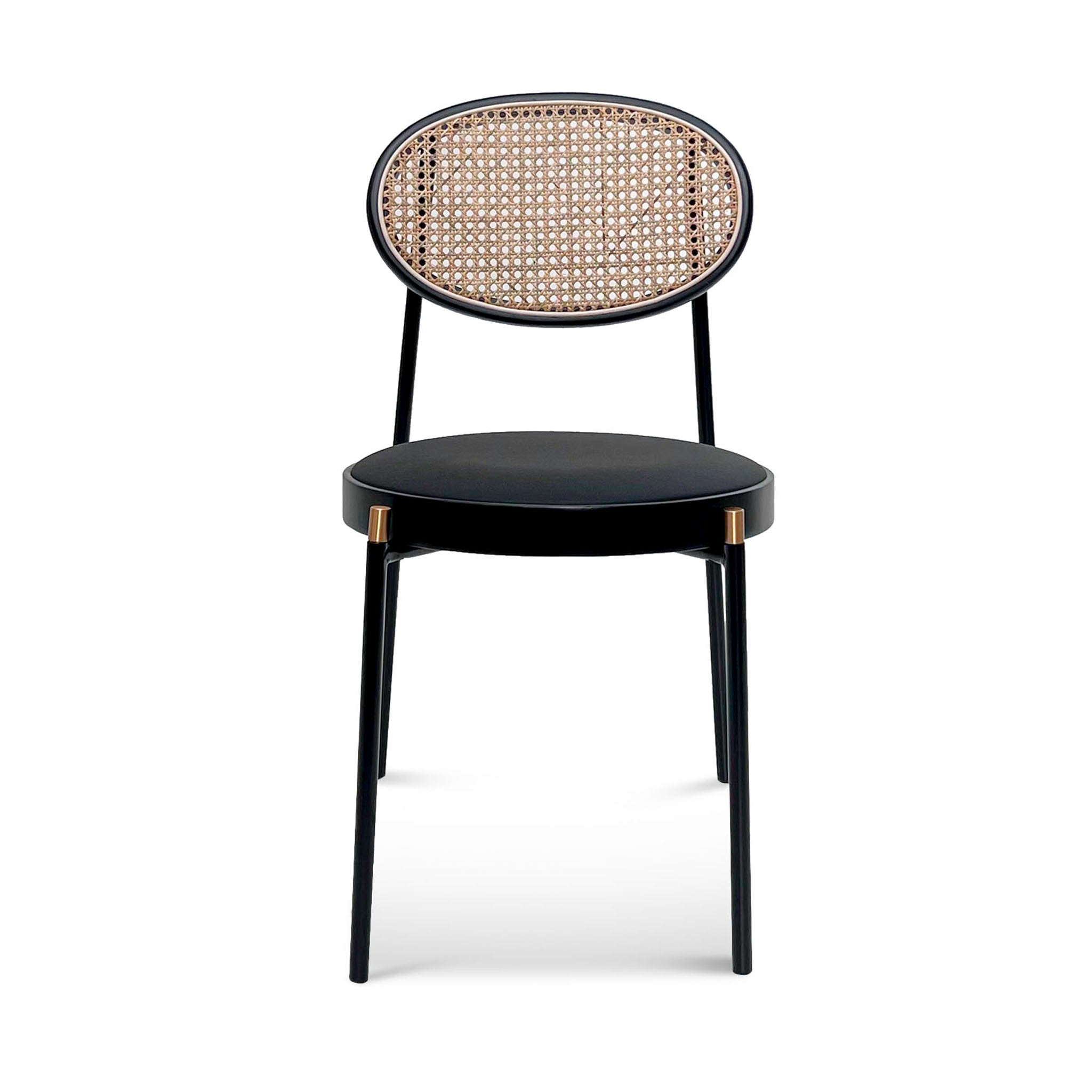 Lesley Natural Rattan Dining Chair - Black with Brass Cap