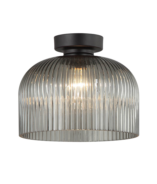 Batten Fitting Vintaj Smokey Black Glass Shade Dome OD 200mm
