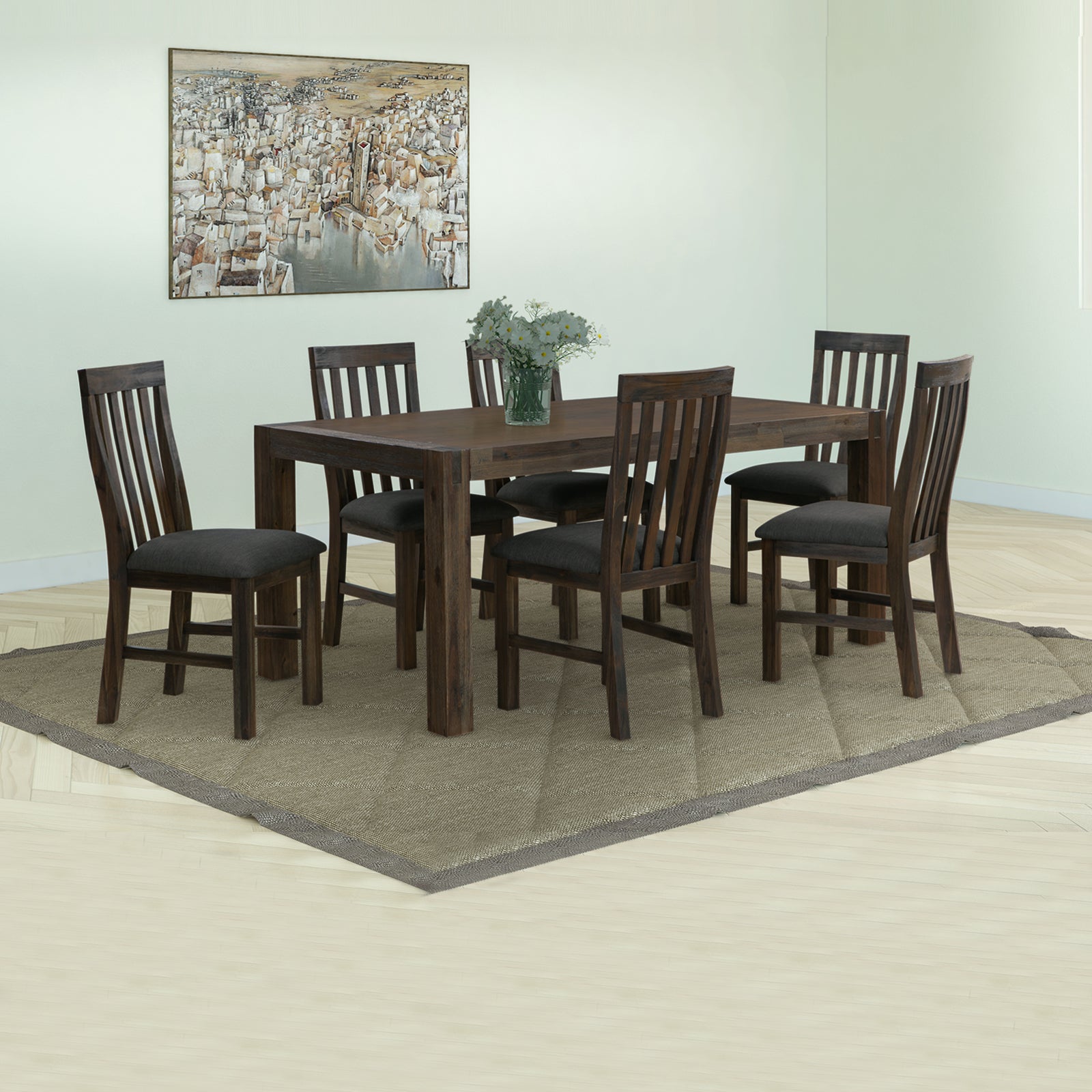 Noor 7 Pieces Dining Set - Chocolate