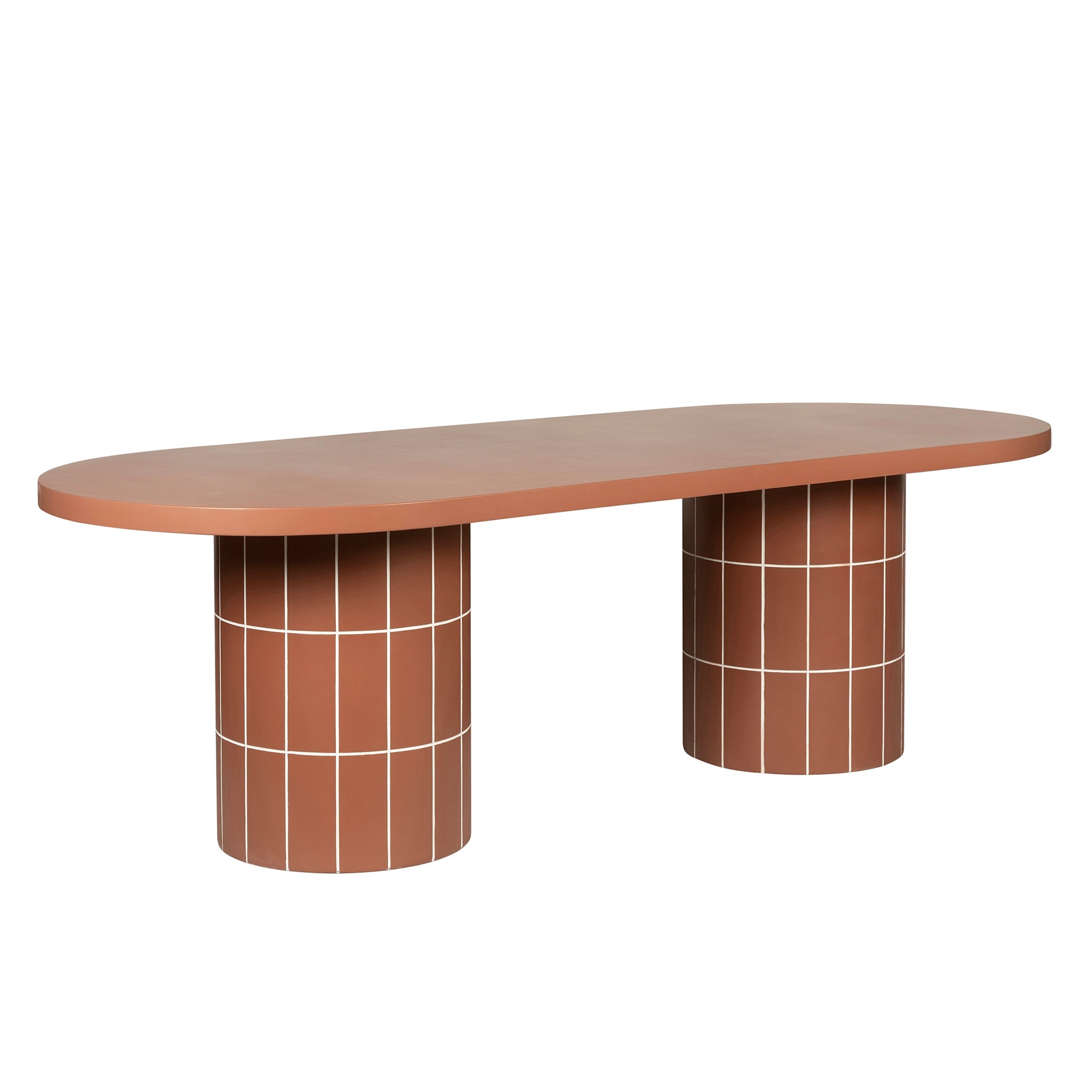 Lutetia 2.4m Concrete Oval Dining Table - Terracotta