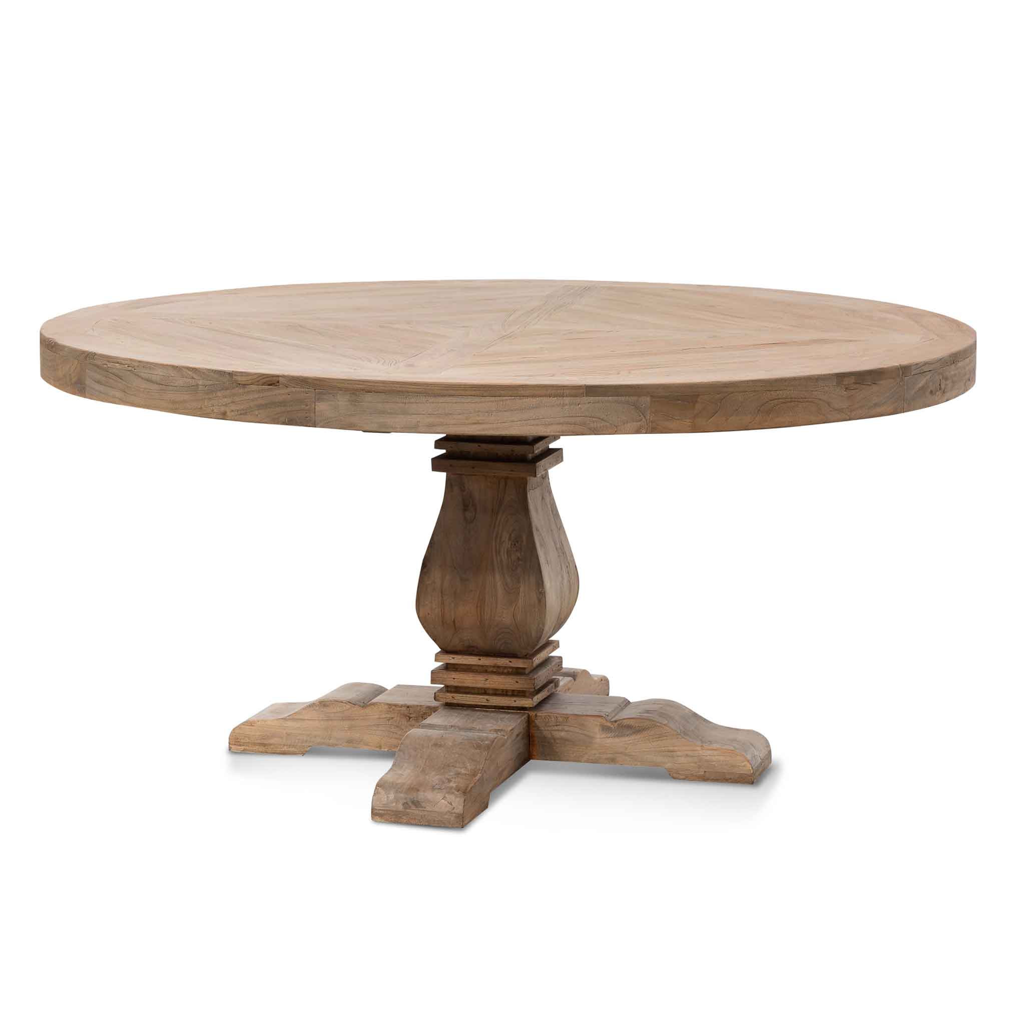 Kara Reclaimed 1.6m Round Dining Table – Natural Top – Natural Base