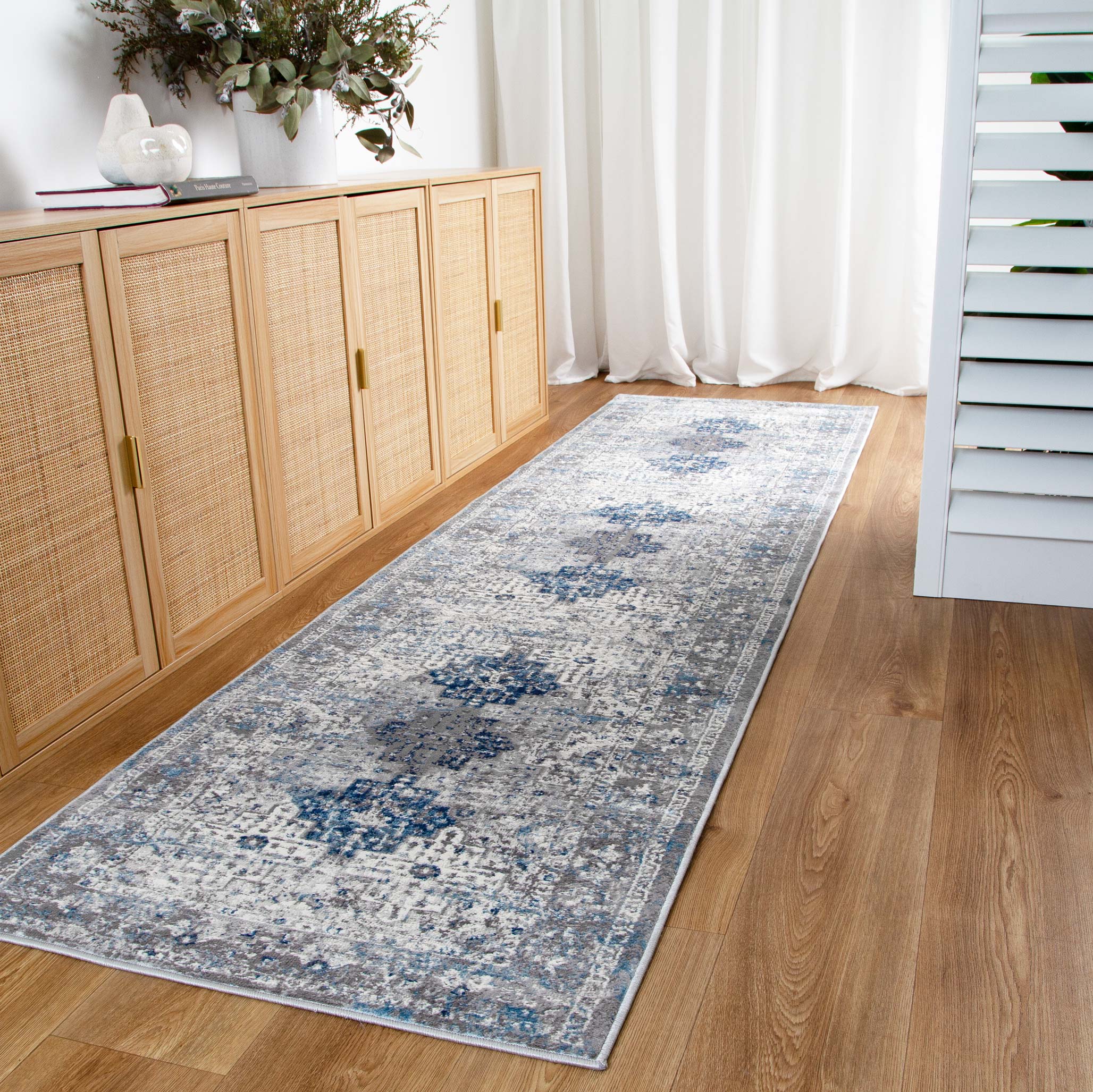 Amelia Navy Blue Oriental Rug 80x300cm