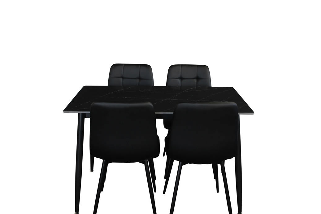 Fiorenza 5 Piece 120x70cm Dining Set - Black Marble/Black Faux Leather Chairs