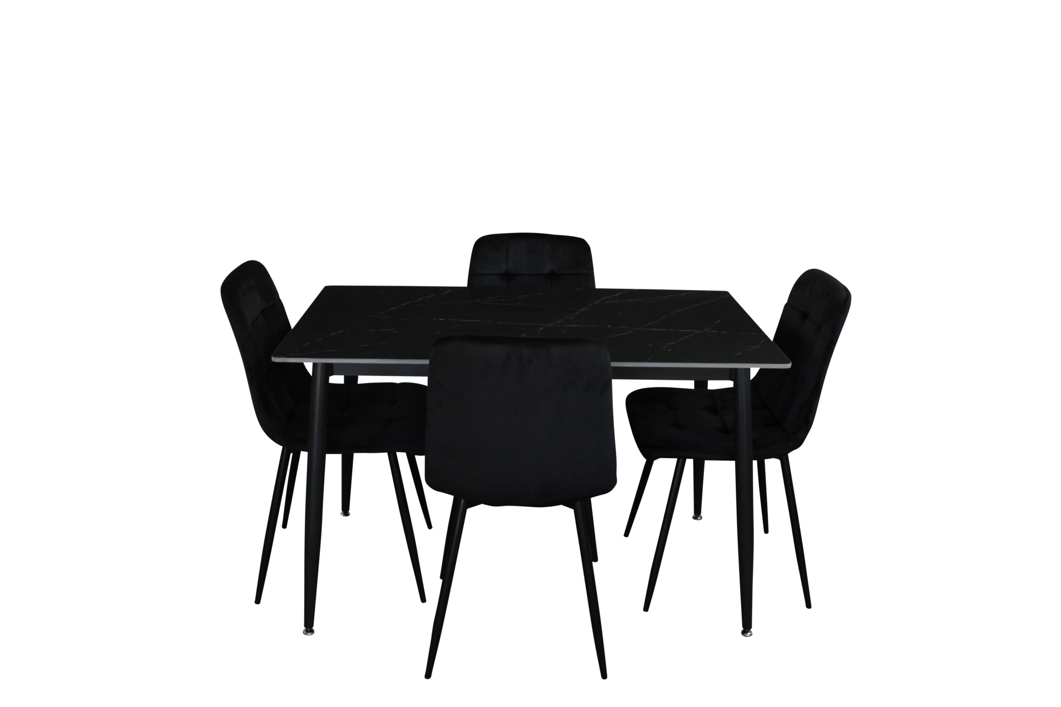 Fiorenza 5 Piece 120x70cm Dining Set - Black Marble/Black Velvet Chairs