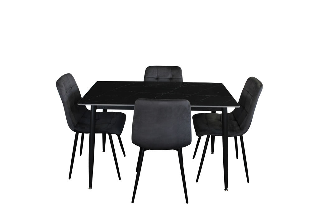 Fiorenza 5 Piece 120x70cm Dining Set - Black Marble/Grey Velvet Chairs