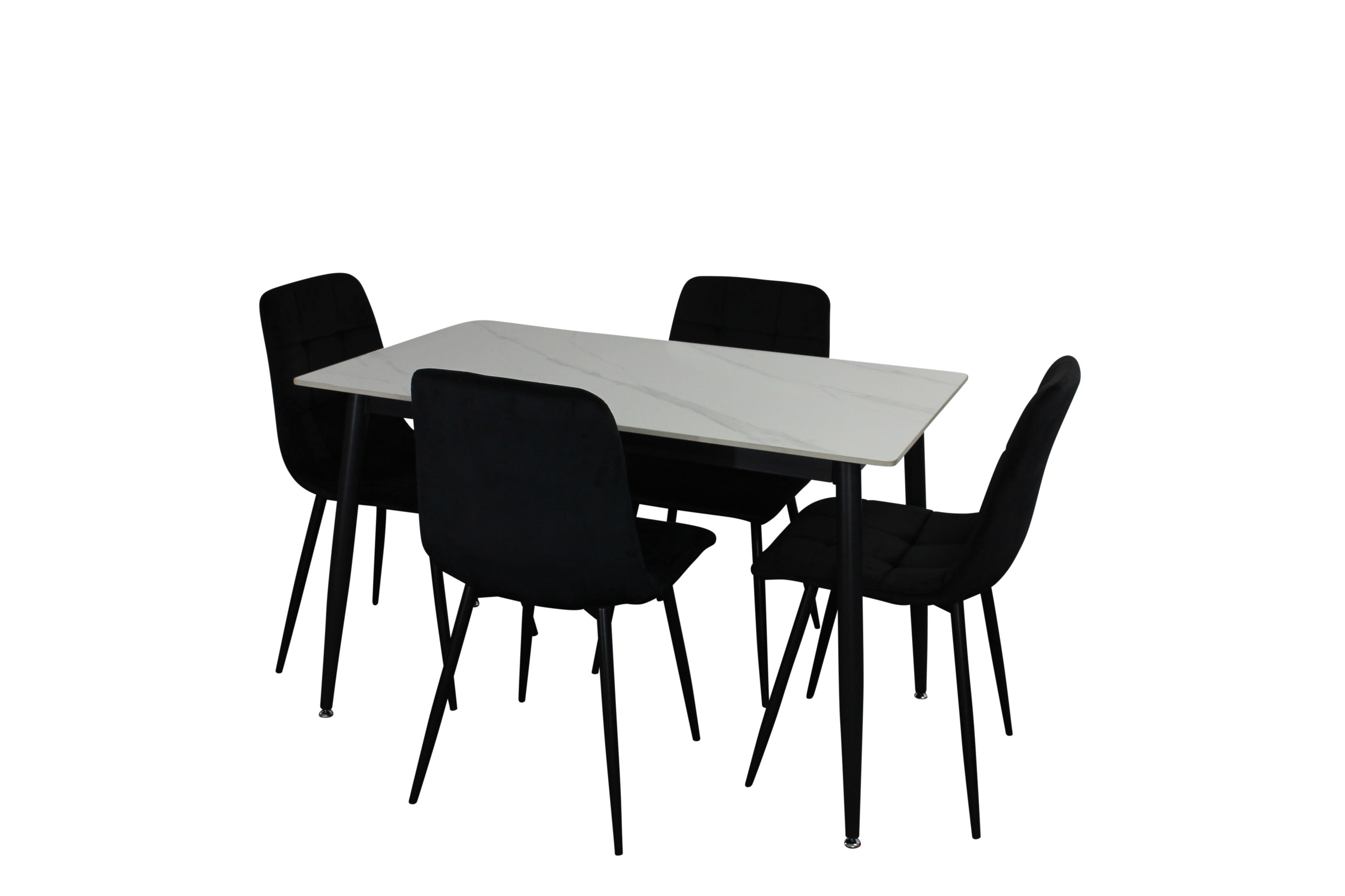 Fiorenza 5 Piece 120x70cm Dining Set - White Marble/Black Velvet Chairs