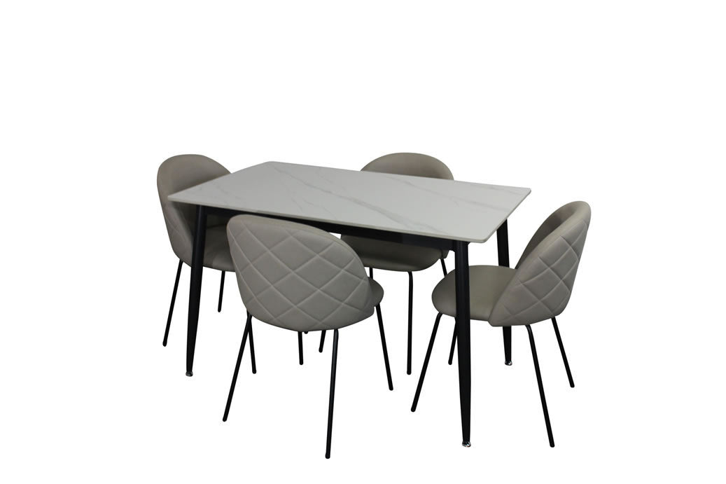 Fiore 5 Piece 120x70cm Dining Set - White Marble w Florin Technology Fabric Chairs