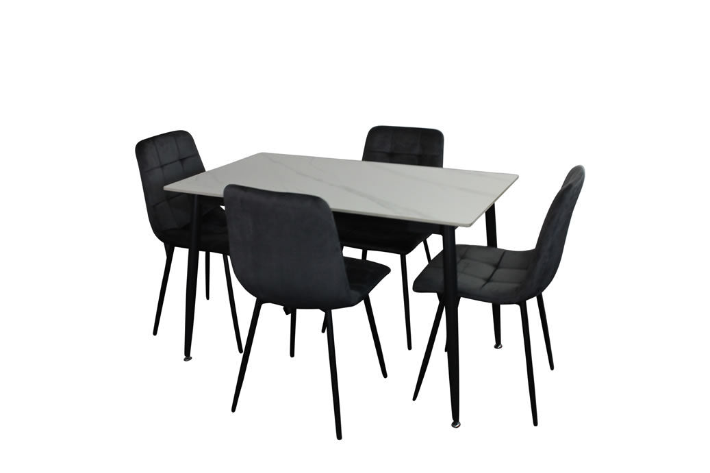 Fiorenza 5 Piece 120x70cm Dining Set - White Marble/Grey Velvet Chairs