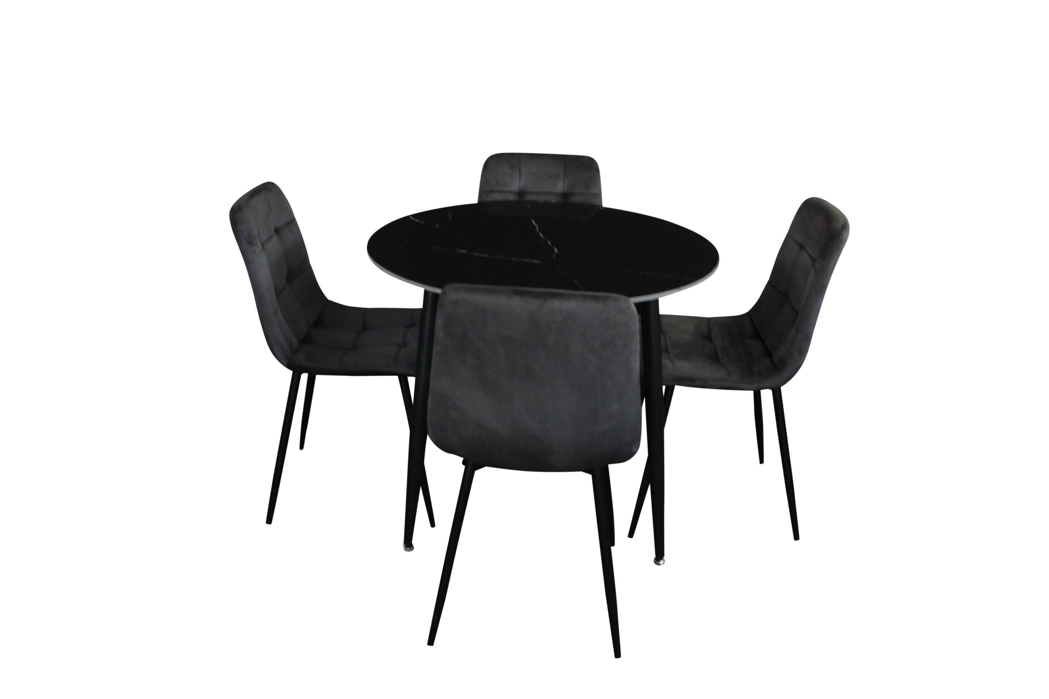 Fiorenza 5 Piece Round Dining Set - Black Marble/Grey Velvet Chairs