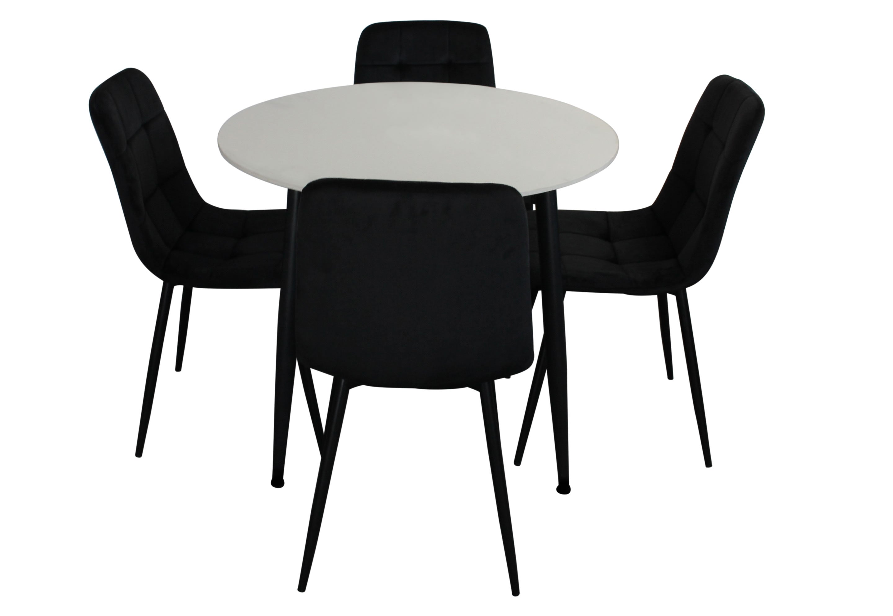 Fiorenza 5 Piece Round Dining Set - White Marble/Black Velvet Chairs