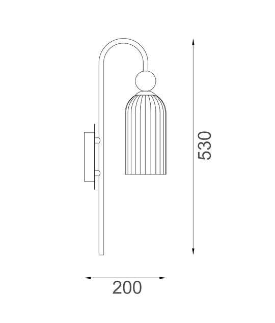 Wall Int S/M SES Ribbed Smokey Black Glass (Mirror Finish) & Black Hardwire Round Top Cylinder