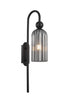 Wall Int S/M SES Ribbed Smokey Black Glass (Mirror Finish) & Black Hardwire Round Top Cylinder