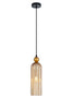 Pendant SES Amber Glass & Gold Highlight Round Top Cylinder Ribbed OD 100mm