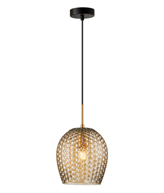 Pendant ES 72W Amber Wine Glass DimpLED/W Brass Highlight OD 190 X H305mm
