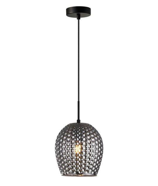 Pendant ES 72W Smokey Black Wine Glass (Mirror) DimpLED/W Black Highlight OD 190 X H305mm