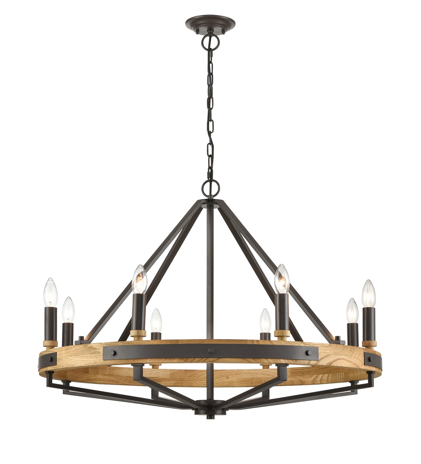 Pendant SESx8 Medium OD 862mm Candelabra Natural Wood & Oil Rubbed Bronze Hardware