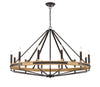 Pendant SESx12 Large OD 1212mm Candelabra Natural Wood & Oil Rubbed Bronze Hardware