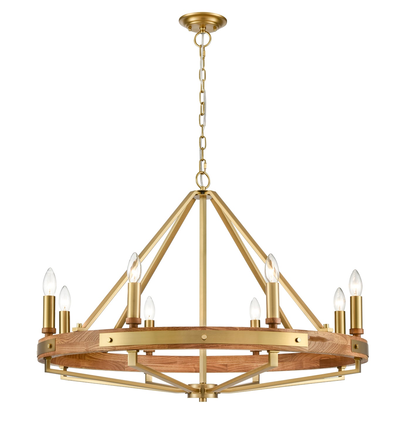 Pendant SESx8 Medium OD 862mm Candelabra Medium Oak Wood & Satin Brass Hardware