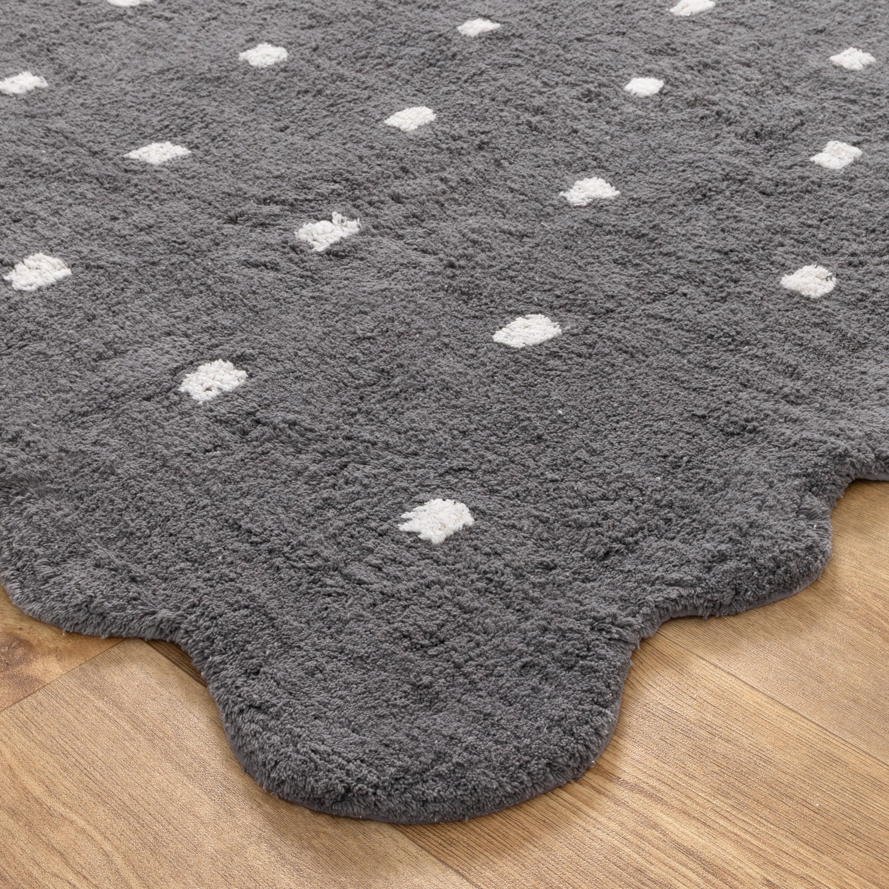 Meldon Rectangle Scalloped Kids Rug Grey